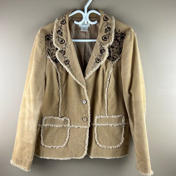 Neiman Marcus Beige Corduroy Embroidered Blazer Jacket - Picture 4 of 12